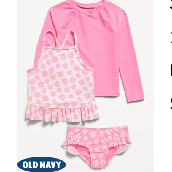 3-Piece Rashguard Cami Swim Set for Toddler & Baby 18-24 M | Pink Floral - Picture 1 of 1
